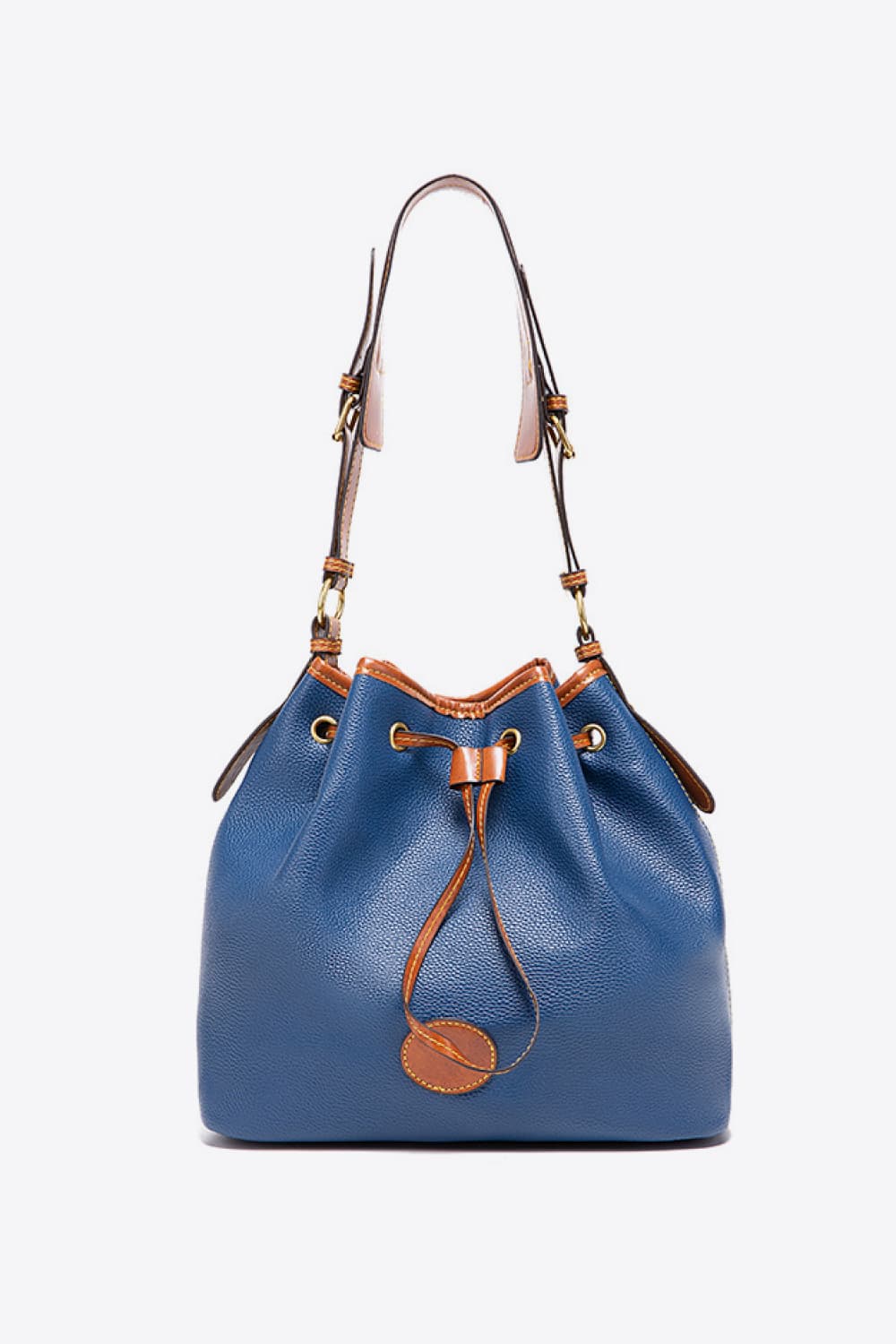 Dark Slate Blue PU Drawstring Bucket Bag