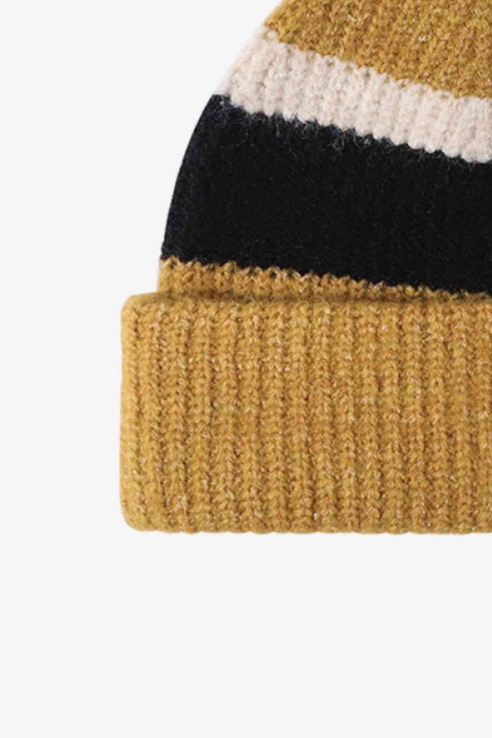 Black Tricolor Cuffed Knit Beanie