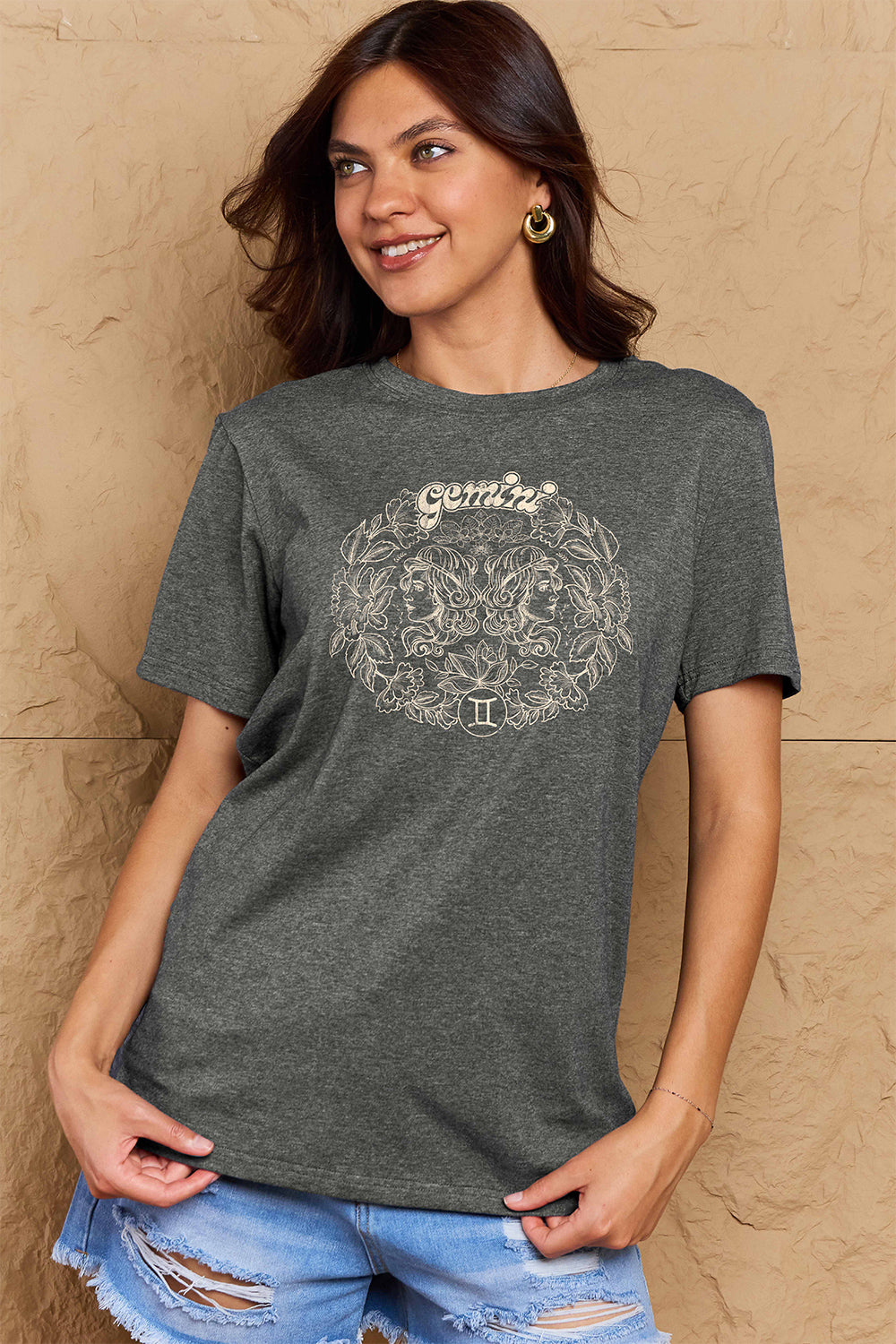 Rosy Brown Simply Love Full Size GEMINI Graphic T-Shirt Sentient Beauty Fashions Apparel &amp; Accessories