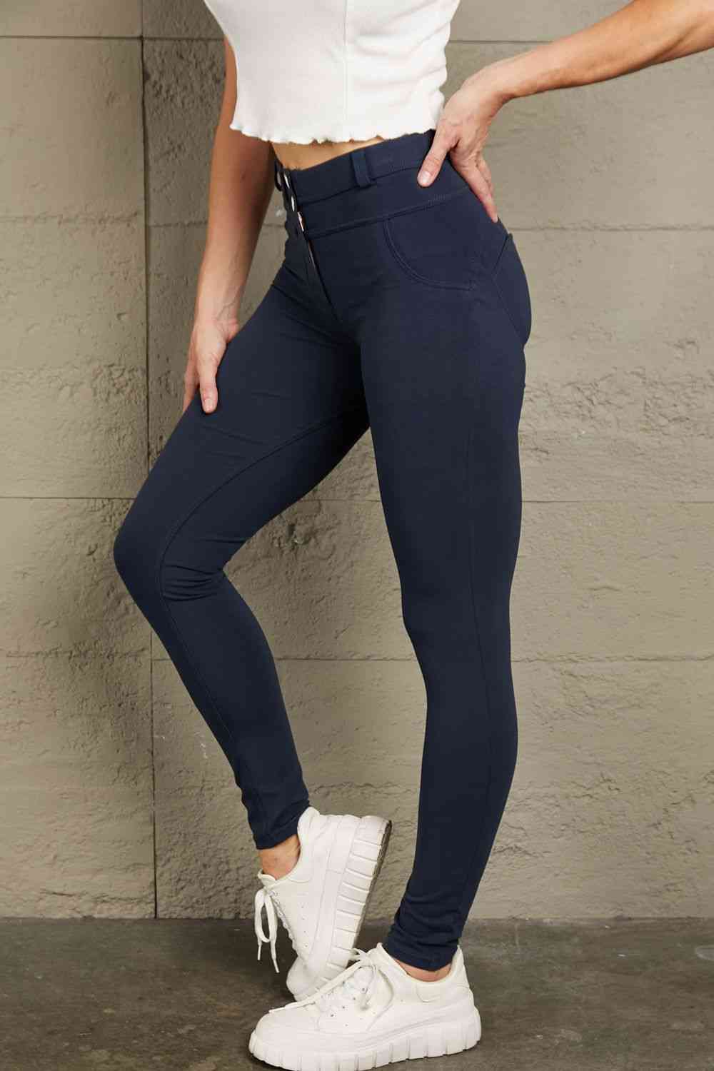 Dim Gray Baeful Buttoned Skinny Long Jeans Sentient Beauty Fashions Apparel & Accessories