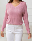 Thistle V-Neck Long Sleeve Eyelet Knit Top Sentient Beauty Fashions Apparel & Accessories