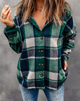 Dim Gray Button Up Plaid Hooded Jacket Sentient Beauty Fashions Apparel & Accessories