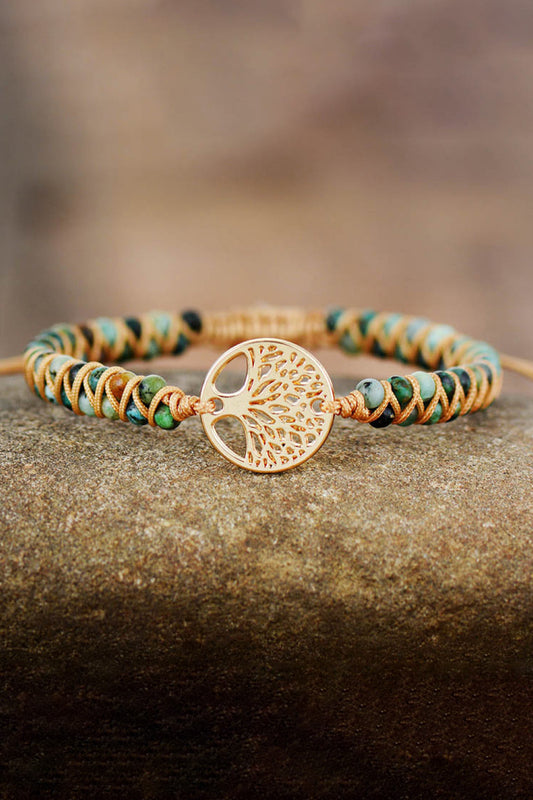 Dim Gray Handmade Tree Shape Beaded Copper Bracelet