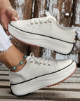 Gray Contrast Trim Round Toe Platform Canvas Sneakers Sentient Beauty Fashions Apparel & Accessories