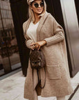 Dim Gray Full Size SIMPLY LIVE Hooded Cardigan Sentient Beauty Fashions Apparel & Accessories