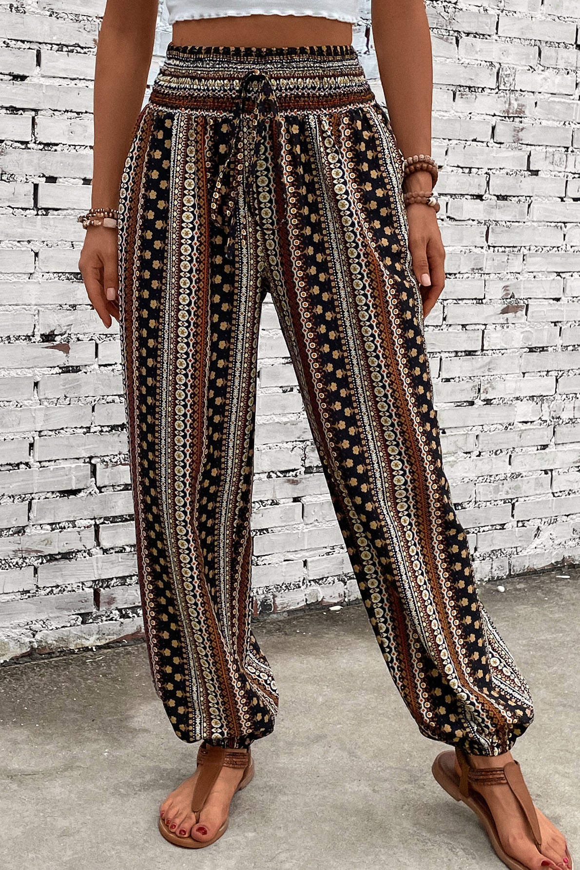 Gray Printed High Waist Pants Sentient Beauty Fashions Apparel & Accessories