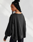 Light Gray Slit Round Neck Dropped Shoulder T-Shirt Sentient Beauty Fashions Apparel & Accessories