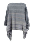 Slate Gray Striped Boat Neck Poncho with Fringes