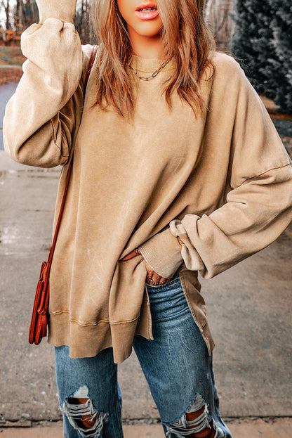Dropped Shoulder Round Neck Long Sleeve Blouse