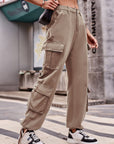 Rosy Brown Elastic Waist Cargo Jeans Sentient Beauty Fashions Apparel & Accessories
