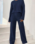 Dark Slate Gray Ribbed Half Button Top and Pants Set Sentient Beauty Fashions Apparel & Accessories