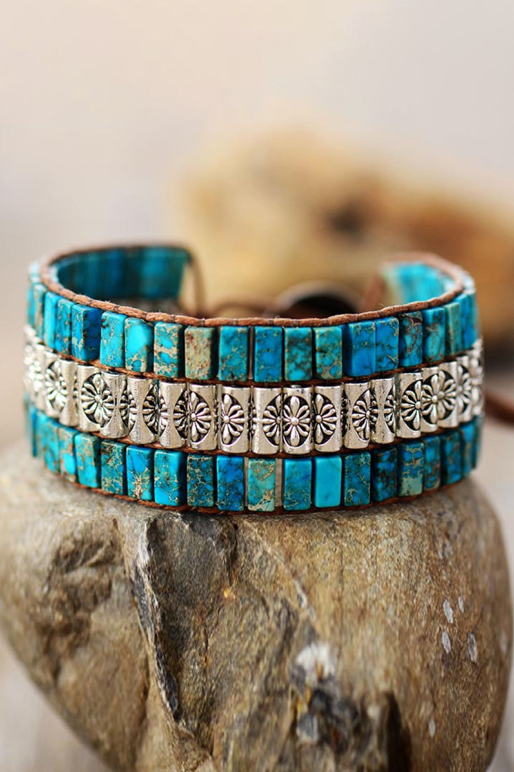 Tan Handmade Triple Layer Natural Stone Bracelet Sentient Beauty Fashions jewelry