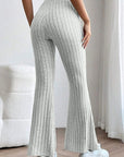 Gray Basic Bae Full Size Ribbed High Waist Flare Pants Sentient Beauty Fashions Apparel & Accessories
