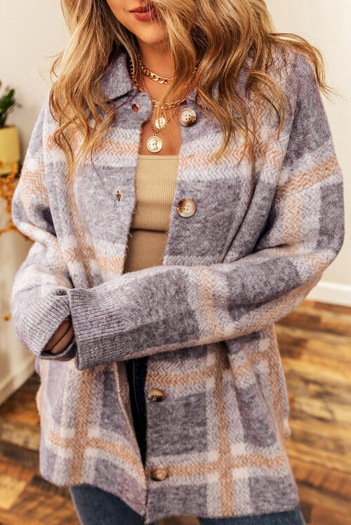 Rosy Brown Button Up Plaid Long Sleeve Cardigan Sentient Beauty Fashions Apparel & Accessories