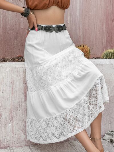 Gray Lace Detail High Waist Tiered Skirt Sentient Beauty Fashions Apparel &amp; Accessories