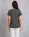 Gray COFFEE Round Neck Short Sleeve T-Shirt Sentient Beauty Fashions