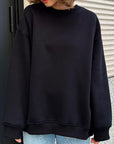 Black Oversize Round Neck Dropped Shoulder Sweatshirt Sentient Beauty Fashions Apparel & Accessories