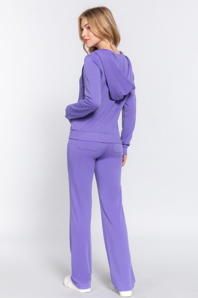 Lavender ACTIVE BASIC French Terry Zip Up Hoodie and Drawstring Pants Set Sentient Beauty Fashions Apparel & Accessories