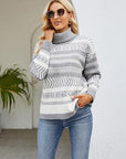 Gray Geometric Turtleneck Long Sleeve Sweater