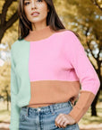 Gray Color Block Mock Neck Dropped Shoulder Sweater Sentient Beauty Fashions Apparel & Accessories