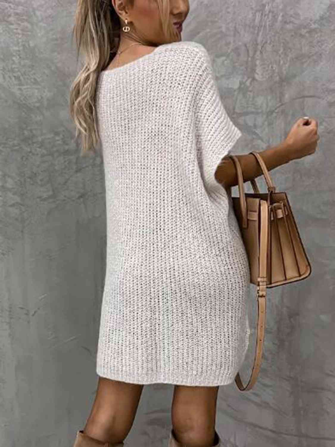 Dim Gray Short Sleeve Sweater Dress with Pockets