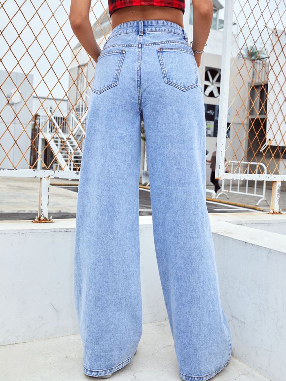 Light Steel Blue Wide Leg Jeans with Pockets Sentient Beauty Fashions Apparel & Accessories