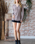 Rosy Brown Reborn J Waffle Knit Notched Long Sleeve Top Sentient Beauty Fashions Apparel & Accessories