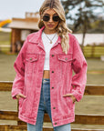 Rosy Brown Collared Neck Denim Jacket With Pockets Sentient Beauty Fashions Apparel & Accessories