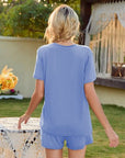 Light Slate Gray V-Neck Short Sleeve Top and Pocketed Shorts Lounge Set Sentient Beauty Fashions Apparel & Accessories