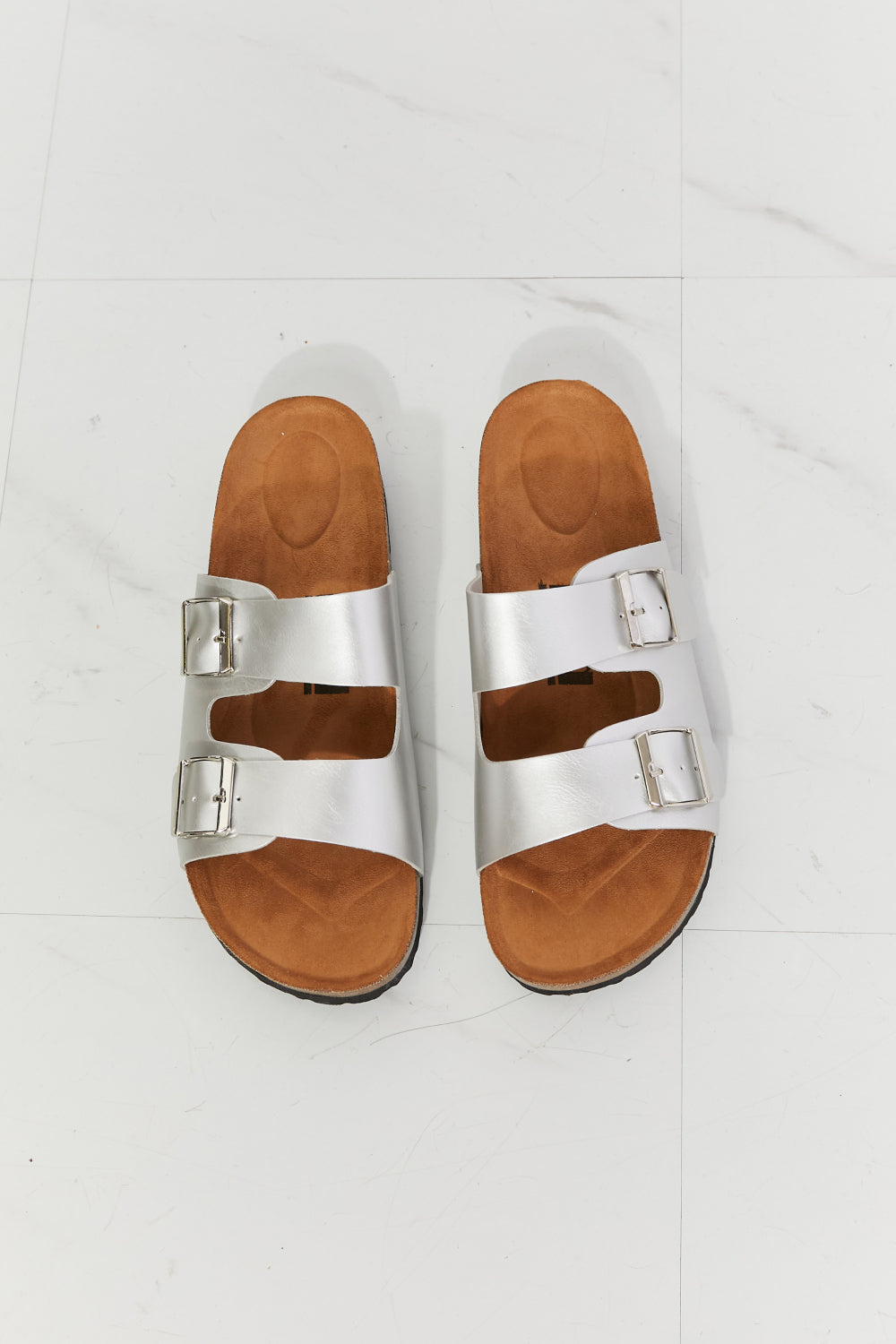 Light Gray MMShoes Best Life Double-Banded Slide Sandal in Silver Sentient Beauty Fashions shoes