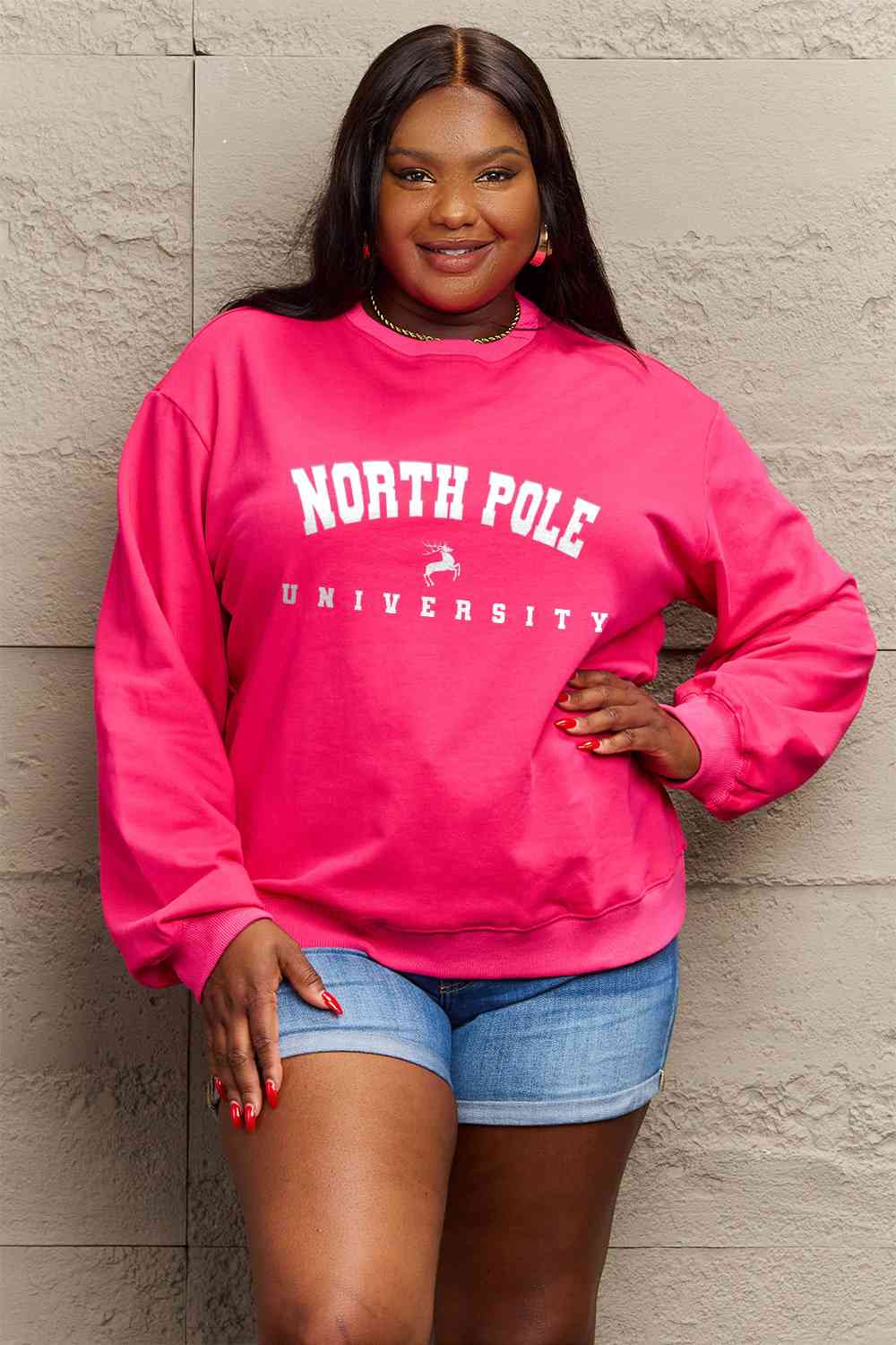 Maroon Simply Love Full Size NORTH POLE UNIVERSITY Graphic Sweatshirt Sentient Beauty Fashions Apparel &amp; Accessories
