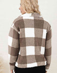 Light Gray Plaid Collared Neck Drop Shoulder Jacket Sentient Beauty Fashions Apparel & Accessories