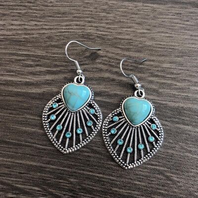 Dim Gray Artificial Turquoise Rhinestone Heart and Leaf Shape Earrings Sentient Beauty Fashions earrings