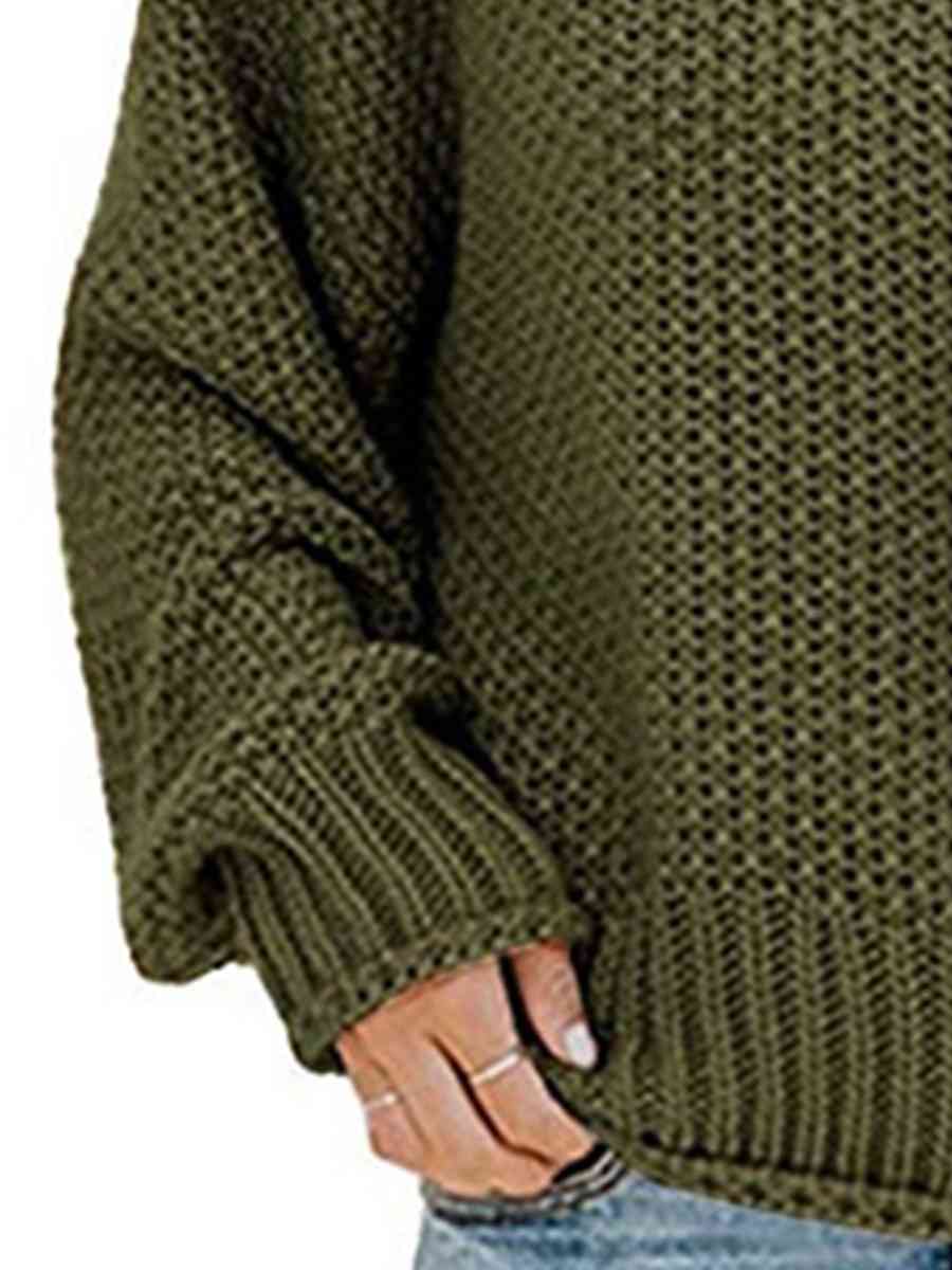 Dark Slate Gray Turtleneck Dropped Shoulder Sweater