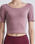 Rosy Brown Cutout Backless Round Neck Active T-Shirt Sentient Beauty Fashions Apparel & Accessories