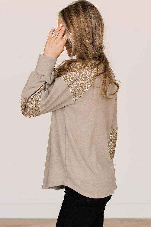 Gray Sequin Round Neck Long Sleeve T-Shirt Sentient Beauty Fashions Apparel &amp; Accessories