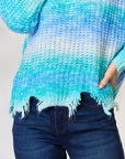 Sky Blue BiBi Tie Dye Frayed Hem Sweater Sentient Beauty Fashions Apparel & Accessories