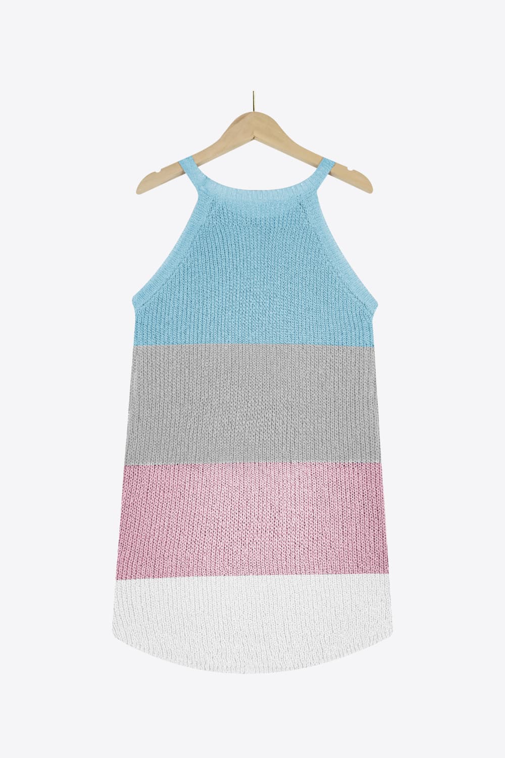 White Smoke Color Block Round Neck Sleeveless Knit Top