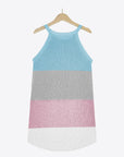 White Smoke Color Block Round Neck Sleeveless Knit Top