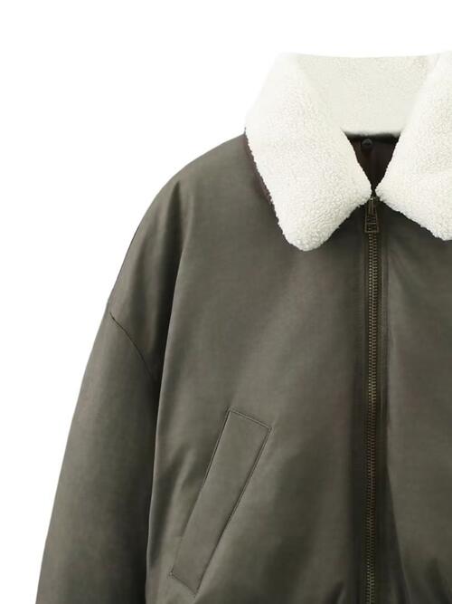 Contrast Collared Neck Winter Coat with Pockets