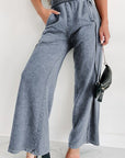 Light Gray Elastic Waist Wide Leg Pants with Pockets Sentient Beauty Fashions Apparel & Accessories