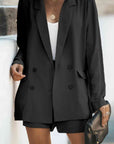 Light Gray Longline Blazer and Shorts Set with Pockets Sentient Beauty Fashions Apparel & Accessories