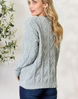 Light Gray BiBi Cable Knit Round Neck Sweater Sentient Beauty Fashions Apparel & Accessories