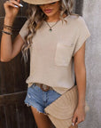 Rosy Brown Pocketed Round Neck Cap Sleeve Sweater Sentient Beauty Fashions Apparel & Accessories