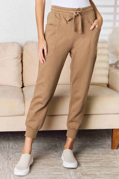 Tan RISEN High Rise Relaxed Joggers Sentient Beauty Fashions Apparel &amp; Accessories