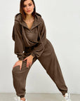 Dark Slate Gray Half Zip Drawstring Hoodie and Pants Set Sentient Beauty Fashions Apparel & Accessories