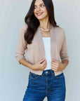 Light Gray Doublju My Favorite Full Size 3/4 Sleeve Cropped Cardigan in Khaki Sentient Beauty Fashions Apparel & Accessories