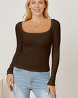 Gray Square Neck Long Sleeve T-Shirt Sentient Beauty Fashions Apparel & Accessories