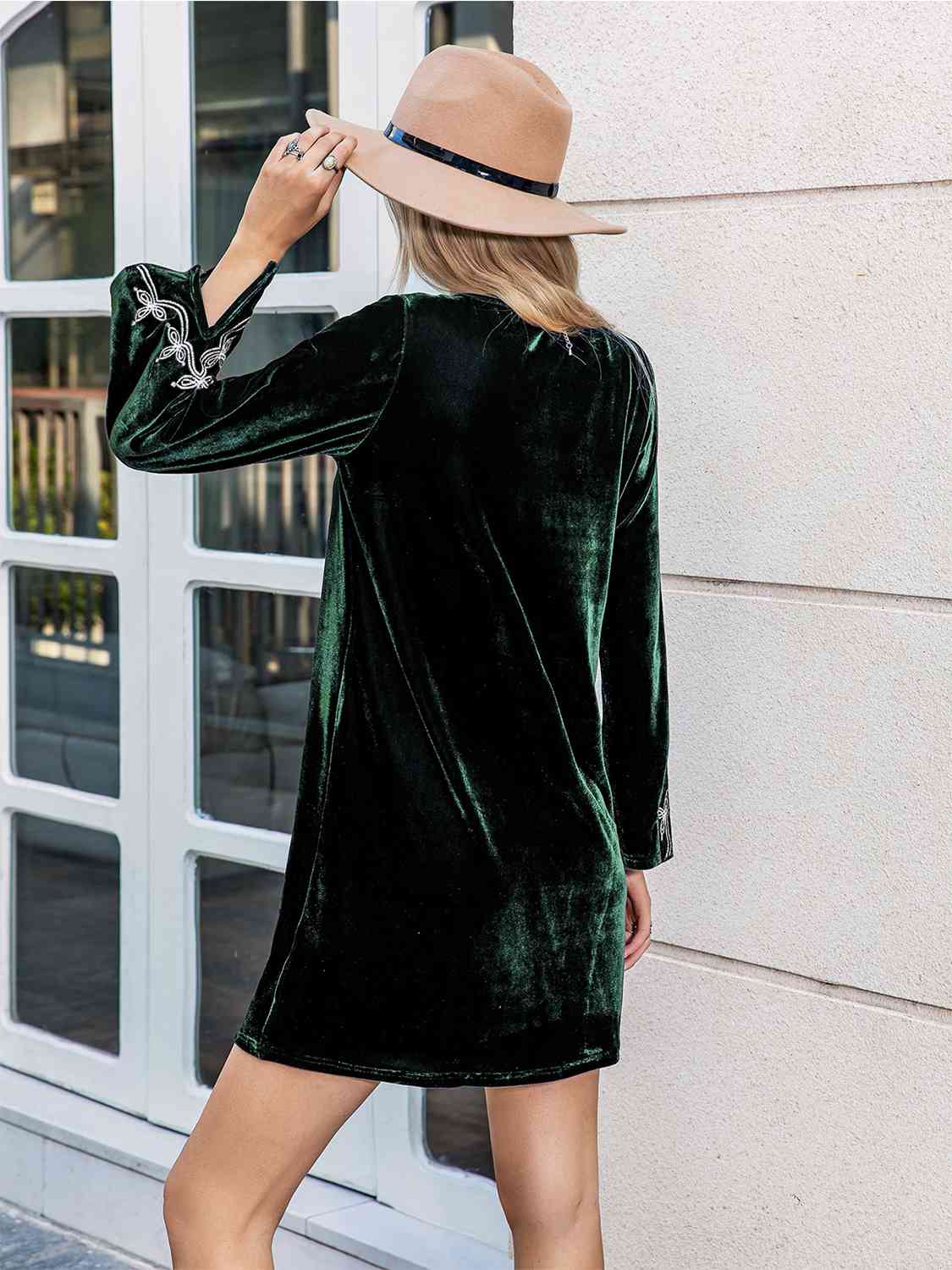Light Gray V-Neck Slit Sleeve Mini Dress Sentient Beauty Fashions Apparel & Accessories