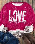 Maroon LOVE EVERYBODY Leopard Round Neck Sweatshirt Sentient Beauty Fashions Apparel & Accessories